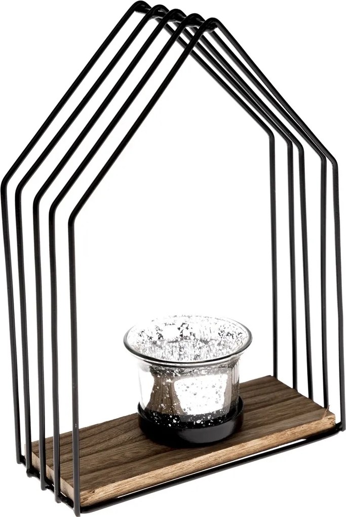 Metalowy świecznik Celestial house czarny, 15 x 22 x 6,5 cm