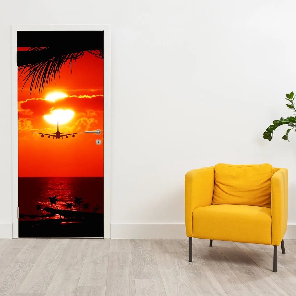 Fototapeta na drzwi - Zachód Słońca z samolotem (95x205cm)