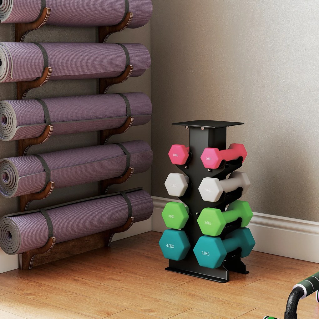 SPORTNOW Zestaw hantli 4 pary ze stojakiem, antypoślizgowe uchwyty, 1-4 kg, sześciokątny | Aosom PL