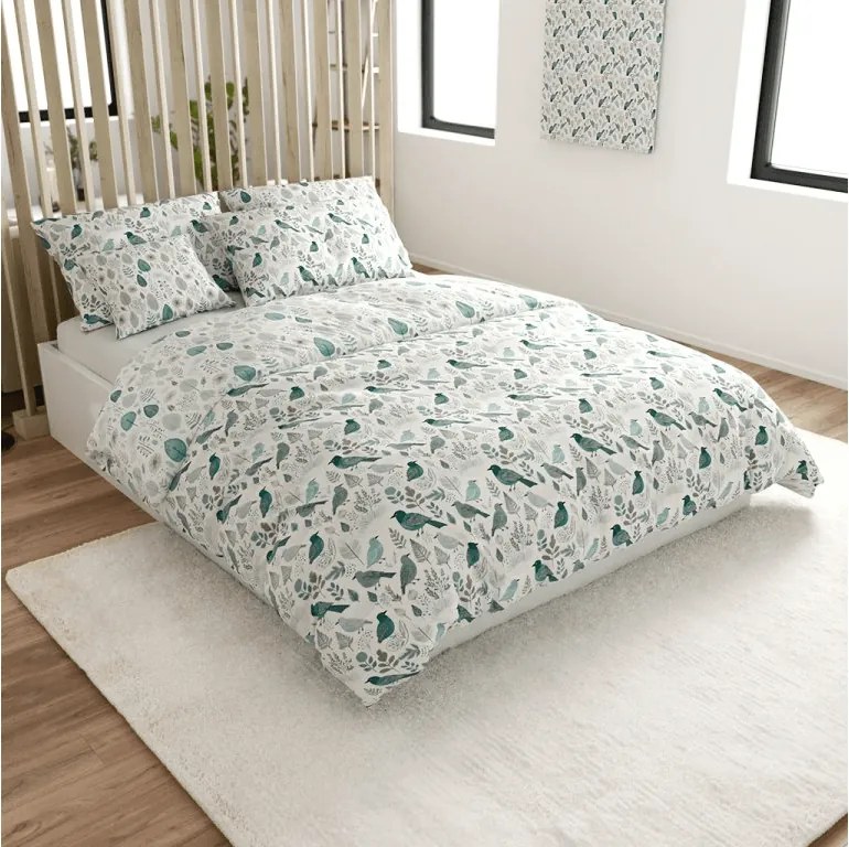 PrzytulneMieszkanie.pl PrzytulneMieszkanie.pl Bawełniana pościel LEAFBIRD POLY biało-zielona Rozmiar pościeli: 2 szt 70 x 90 cm | 200 x 220 cm