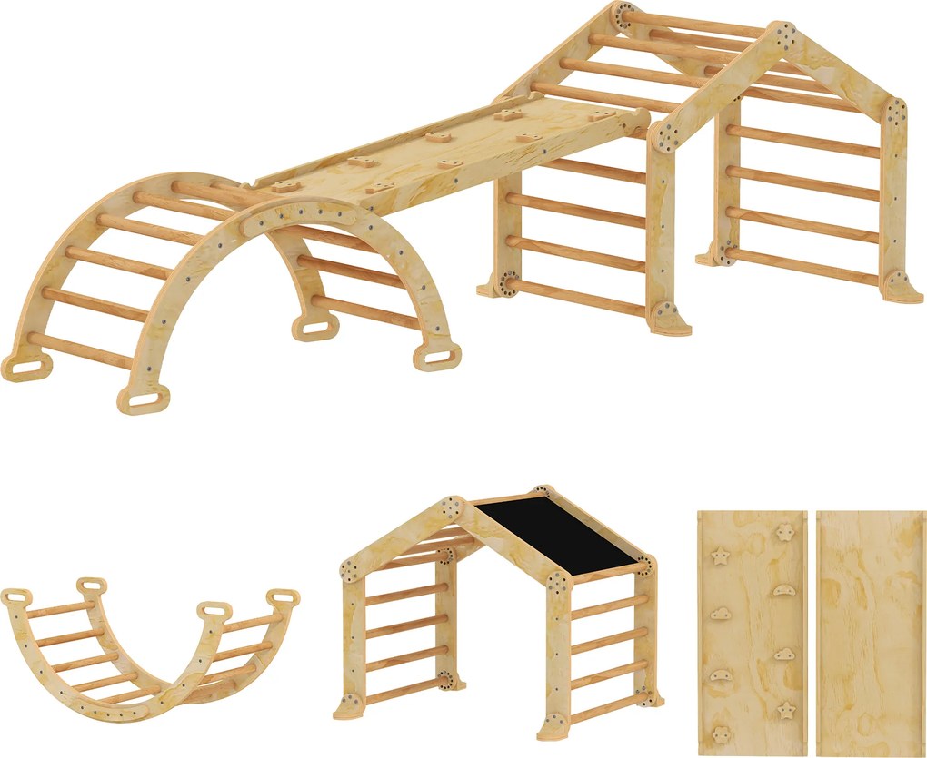 AIYAPLAY 9-w-1 drabinka wspinaczkowa do wnętrz, pochylna, zjeżdżalnia, drabinka, tablica do pisania, dla małych dzieci, drewno