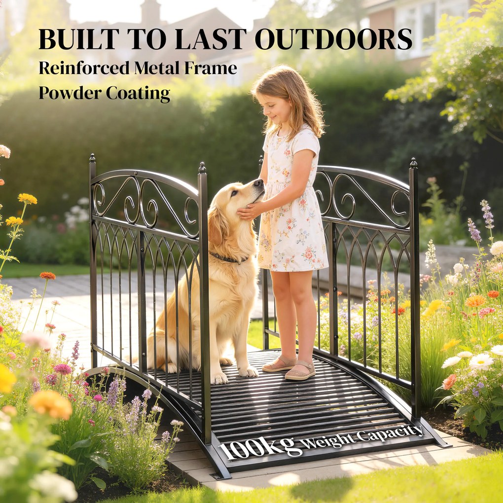 Outsunny Mostek ogrodowy metalowy 135,5 cm mostek do stawu z poręczami antyczny wygląd odporny na rdzę łatwy montaż | Aosom PL