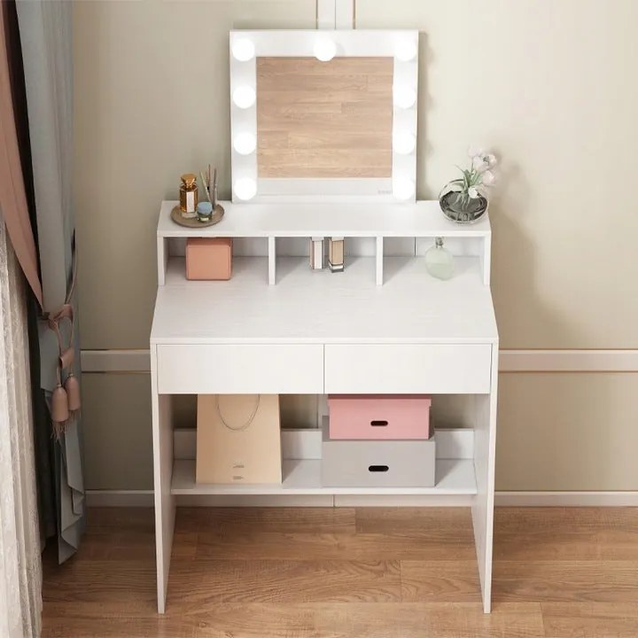 Toaletka kosmetyczna z lustrem LED 80 cm – nowoczesna toaletka do makijażu i wizażu w stylu loft