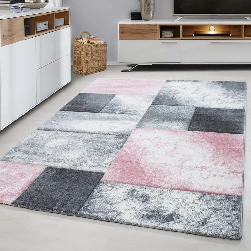 Dywan nowoczesny Hawaii Kwadraty różowo-szare 200 cm x 290 cm