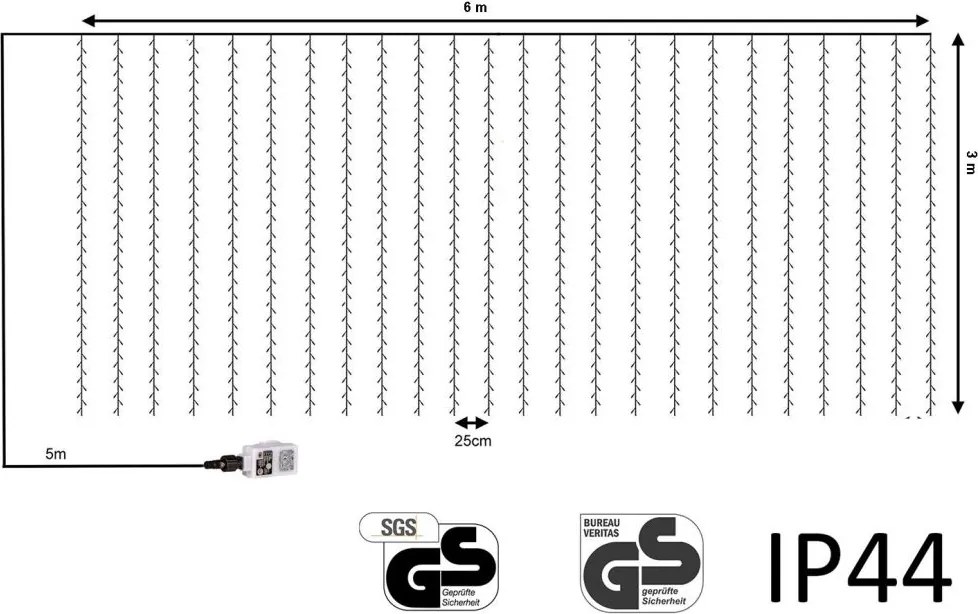 VOLTRONIC Świąteczna świetlna kurtyna 6x3m,600 LED, kolorowy