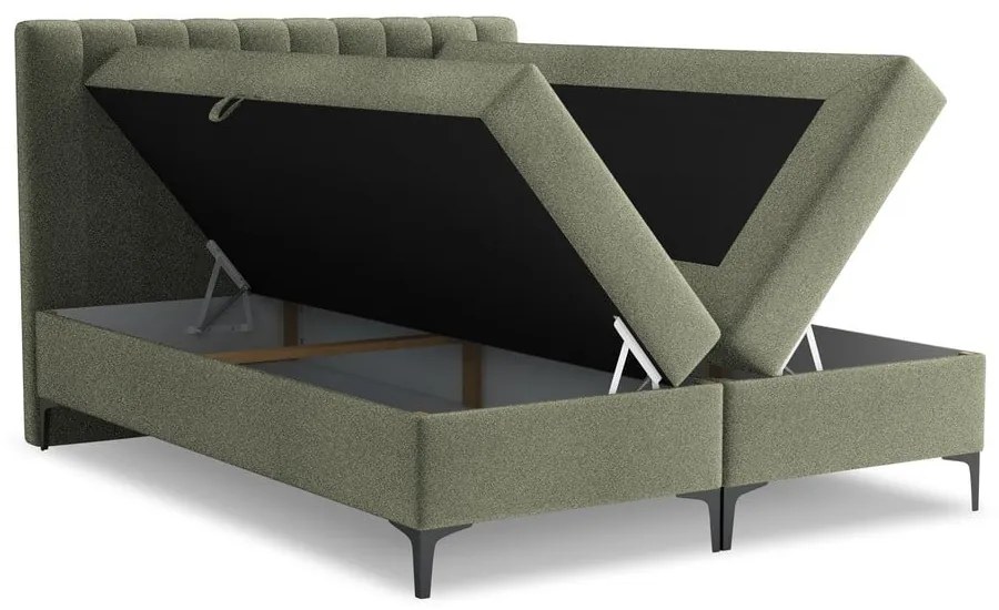 Zielone łóżko kontynentalne ze schowkiem 180x200 cm Puhala – Makamii