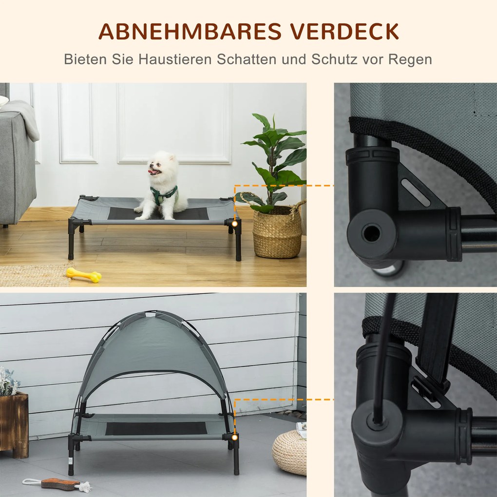 Podwyższone Legowisko dla Psa PawHut z Baldachimem – Ochrona UV, Oddychająca, dla Średnich Psów, Szary+Czarny