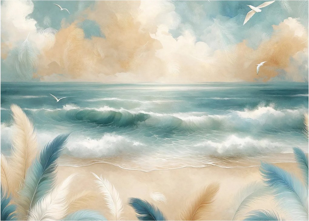 Obraz – Malowana plaża w delikatnych kolorach (70x50 cm)