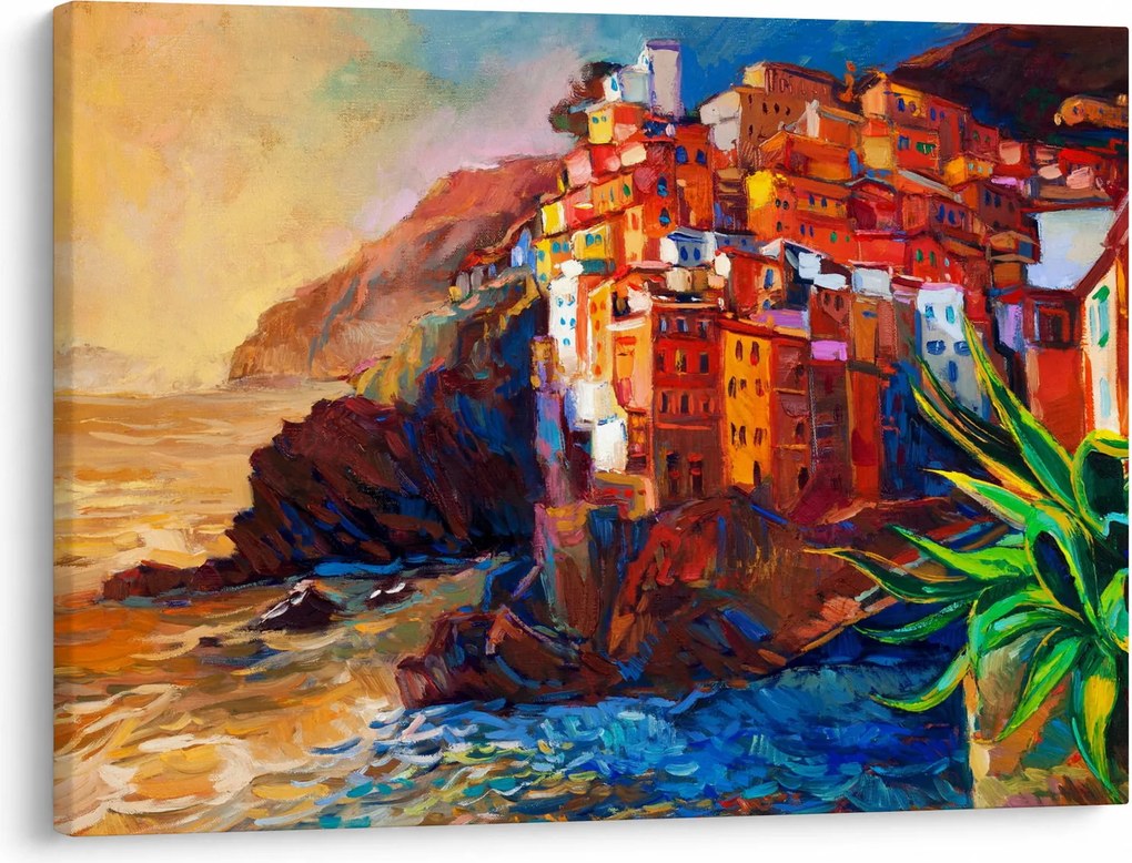 Obraz - Wieś na wybrzeżu Cinque Terre, Włoska Riviera, nowoczesny impresionism (70x50 cm)