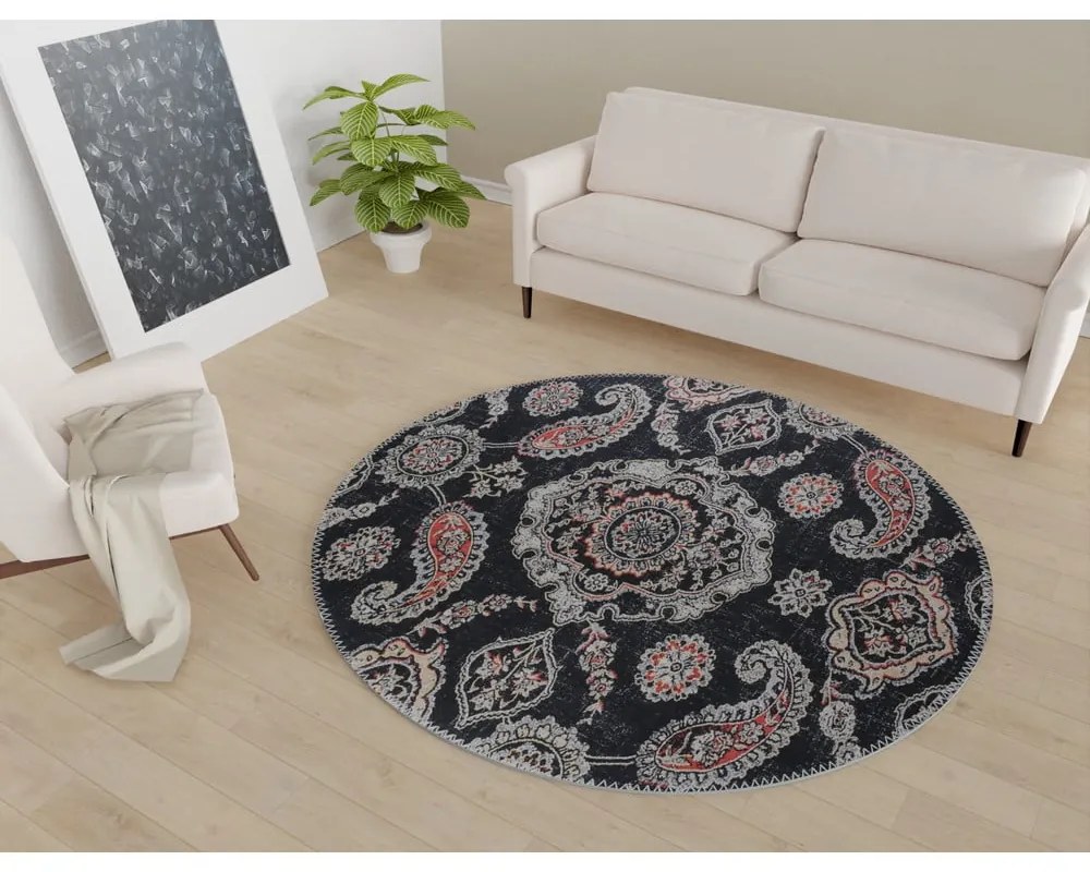 Czarny okrągły dywan odpowiedni do prania ø 80 cm – Vitaus