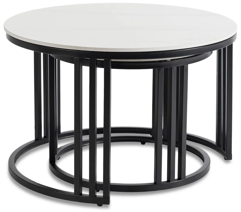 Zestaw Stolików Kawowych JERRY Biały Marmur/Czarny do Salonu Nowoczesny
