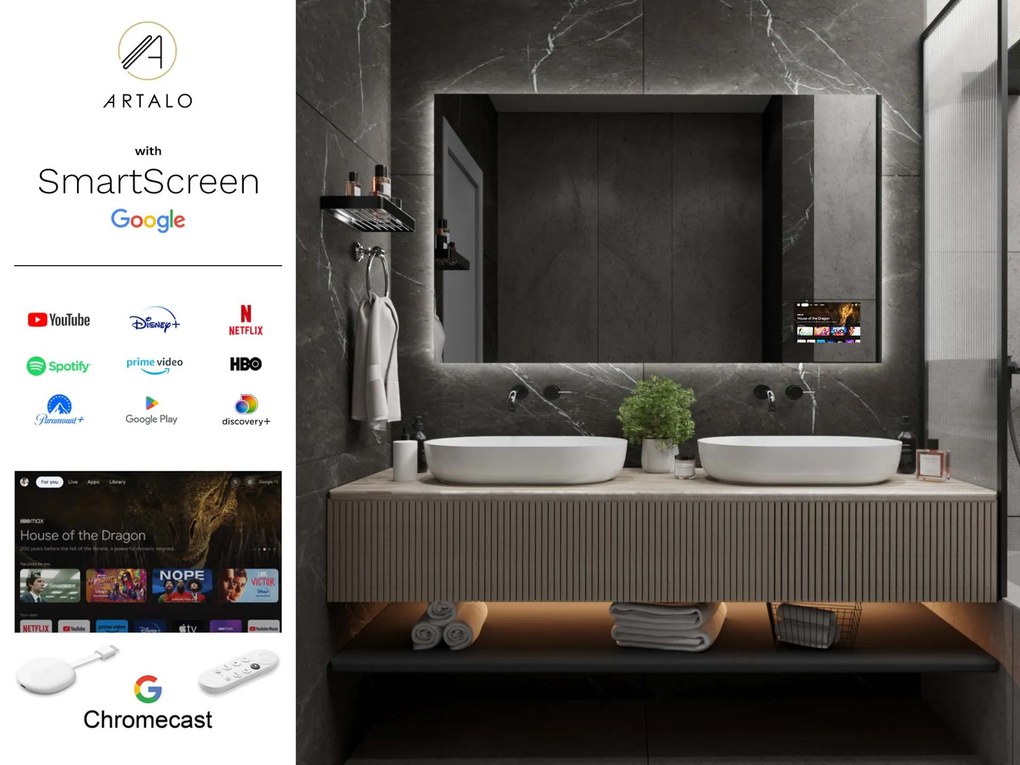 SMART LED lustro do łazienki z oświetleniem M24 + SmartScreen with Google Chromecast