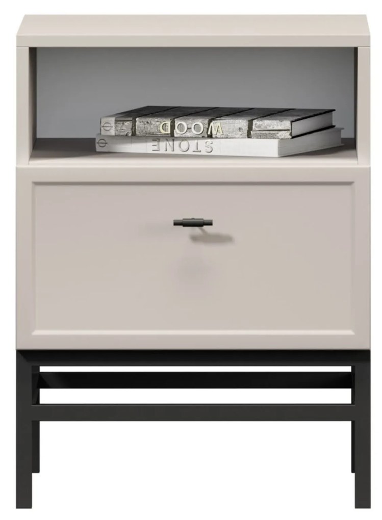 Szafka nocna Lorini z szufladą 45 cm - kaszmir / czarny uchwyt T-bar / stelaż