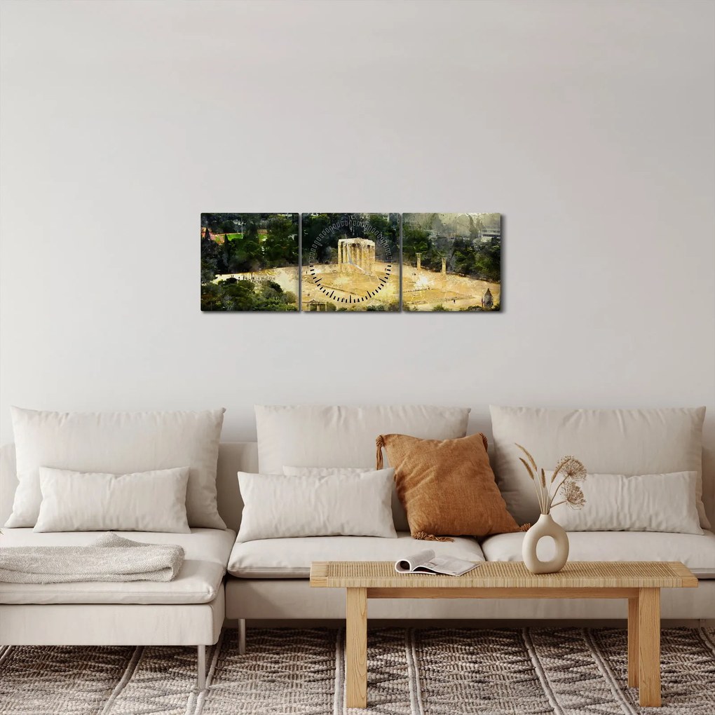 Obraz - Świątynia Zeusa, Ateny, Grecja (z zegarem) (90x30 cm)