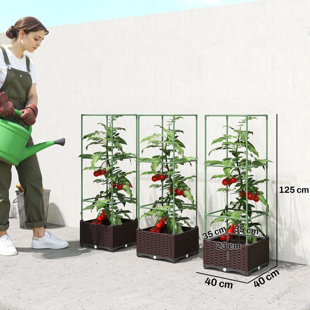 Outsunny Podwyższona grządka z kratką 3-częściowy zestaw donic z otworami odpływowymi | Aosom PL