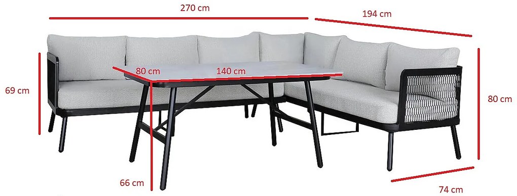 Narożnik aluminiowy dla 6 osób HERMES