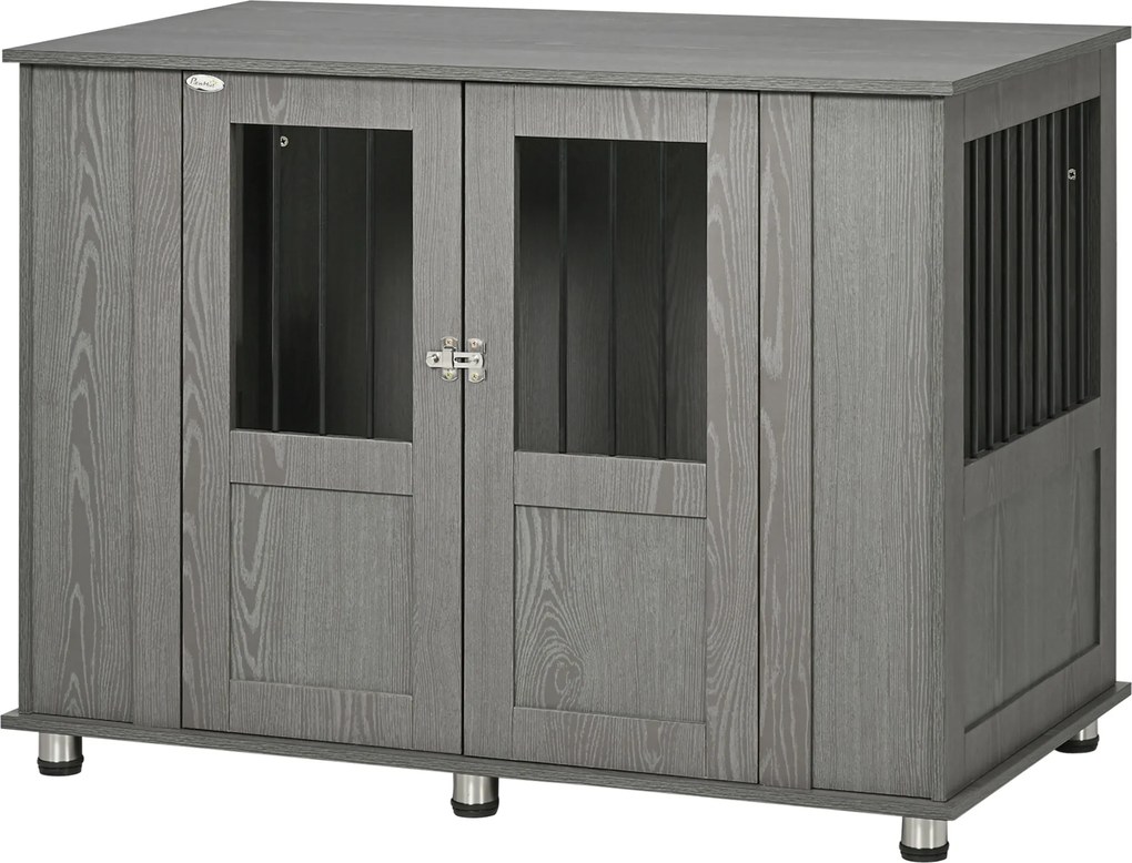 PawHut Buda dla psa z oknem Szara 116x60x87cm Przestronna i komfortowa | Aosom PL
