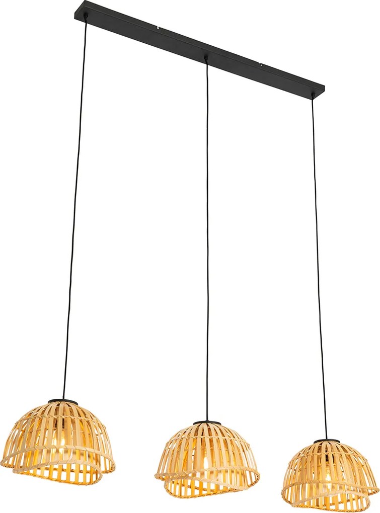Orientalna lampa wisząca czarna z naturalnym bambusem 3-światłowa - Pua