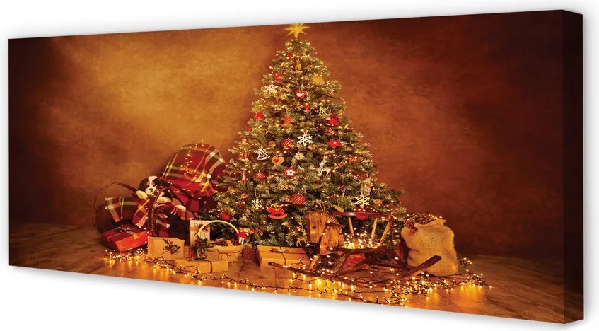 Obraz canvas na ścianę Choinka, Prezenty, Lampki i Dekoracje