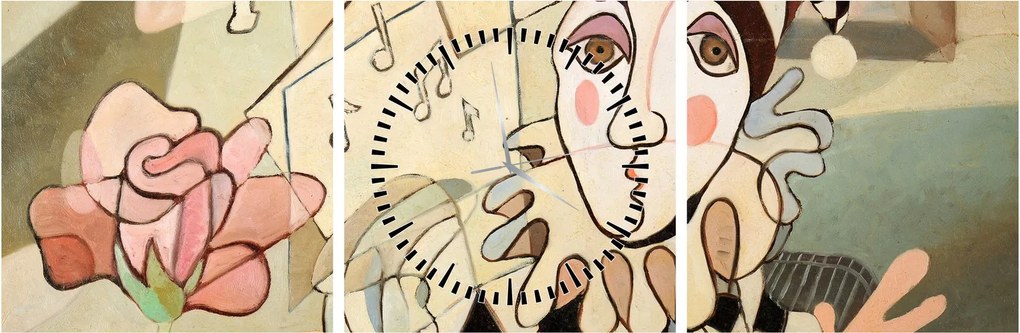 Obraz - Kubizm - harlequin and rose (z zegarem) (90x30 cm)