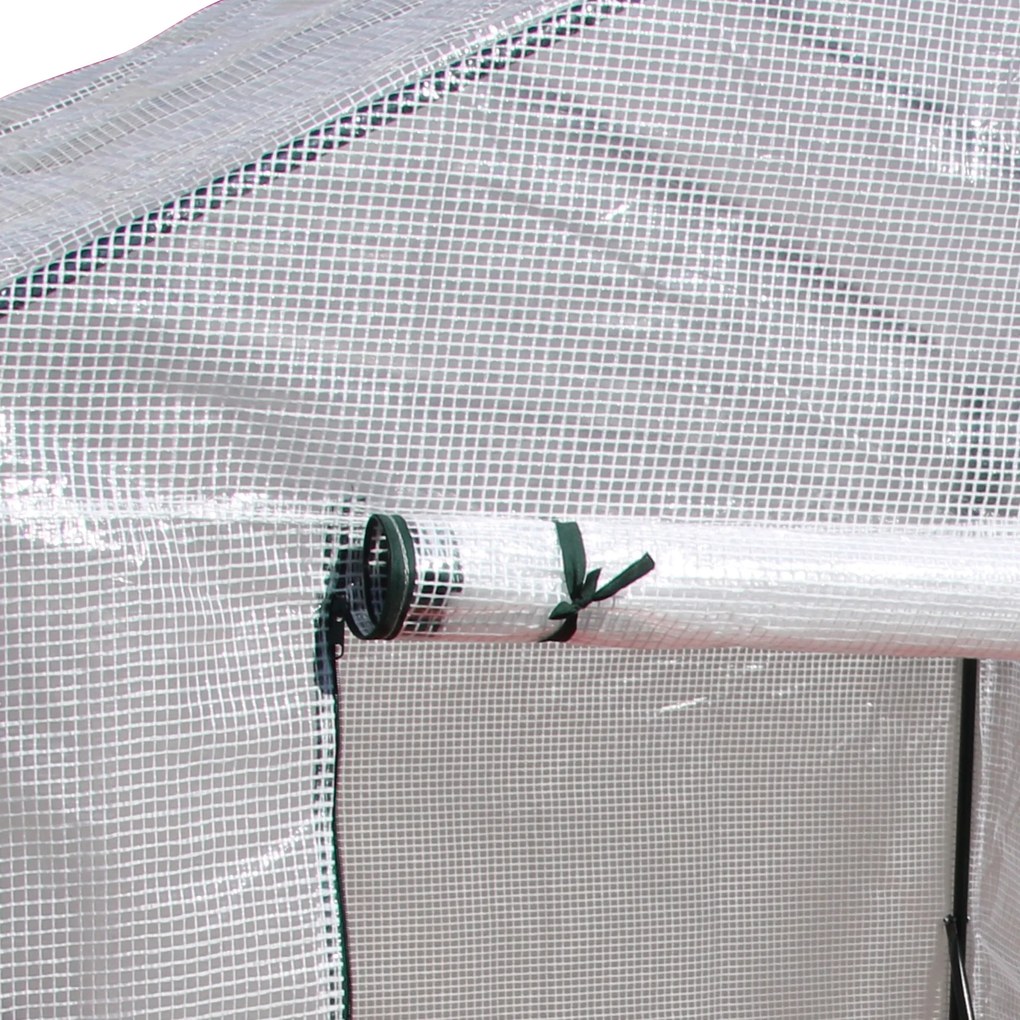 Outsunny Szklarnia Foliowa Inspektowa z Drzwiami na Zamek Błyskawiczny Stal i Tworzywo Sztuczne PE 143x143x195cm Biały | Aosom PL