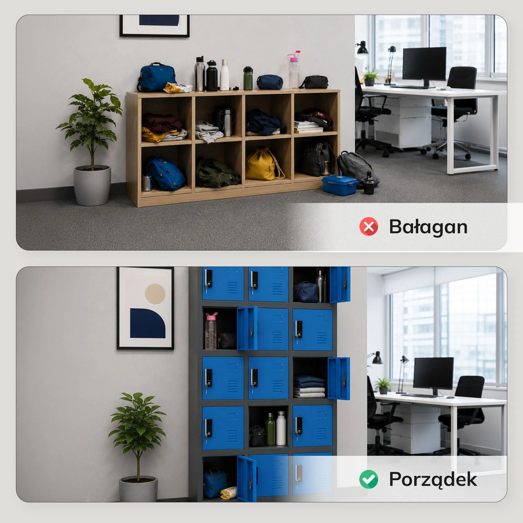 Szafka pracownicza skrytkowa 18-skrytkowa antracytowo-niebieska, 900x1850x400 mm: KAROL