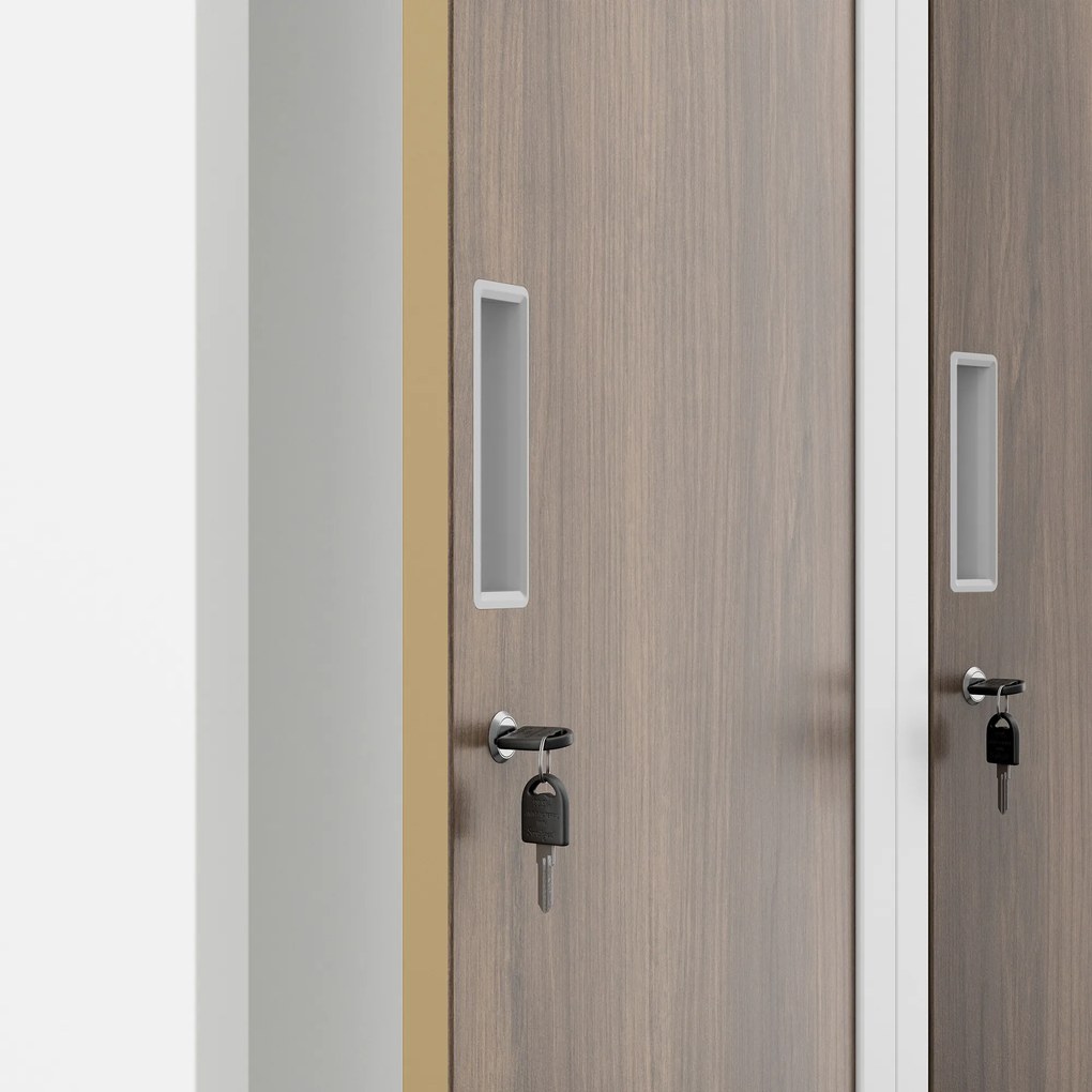 Szafka pracownicza czterokomorowa biała/orzech, 800x1800x500 mm: KACPER Eco Design