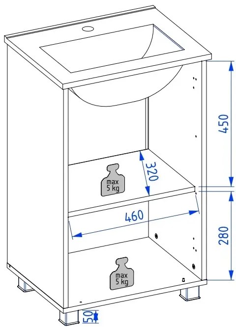 Zestaw Szafka z umywalką FOX 49 cm dąb evoke/czarna KROFAM