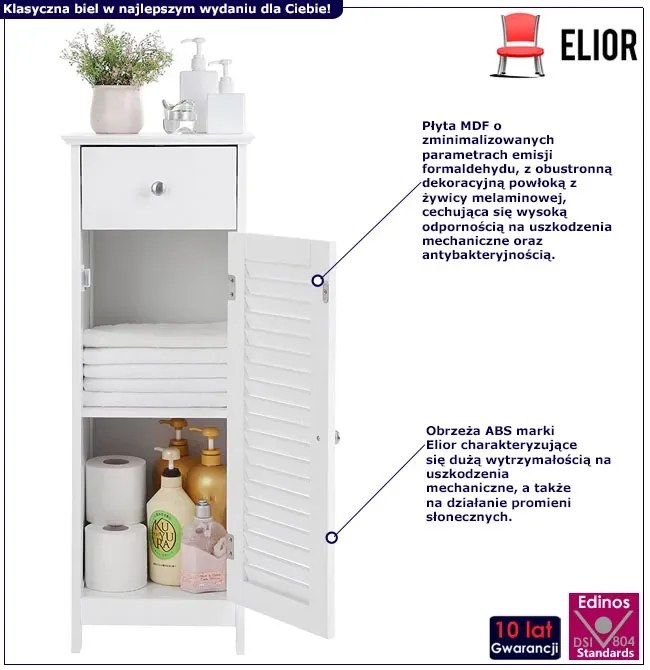 Klasyczny biały łazienkowy słupek z szufladą i szafką G5-F03