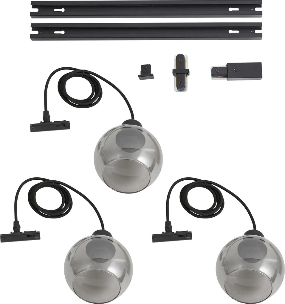 Nowoczesny system szynowy czarny z 3 lampami wiszącymi 1-fazowy - Iconic Lava