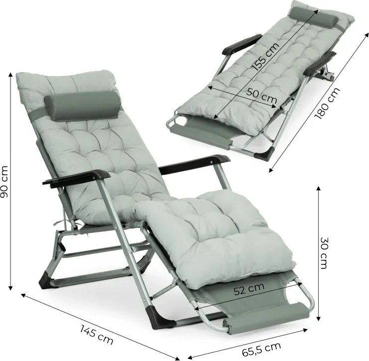 Leżak ogrodowy, składany, z poduszką Malta 010, szary