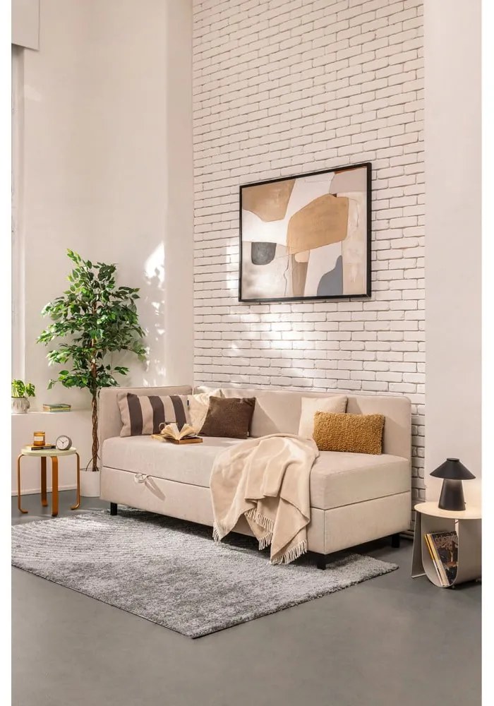 Beżowe tapicerowane łóżko jednoosobowe ze schowkiem i materacem 90x200 cm Avela – Bonami Selection