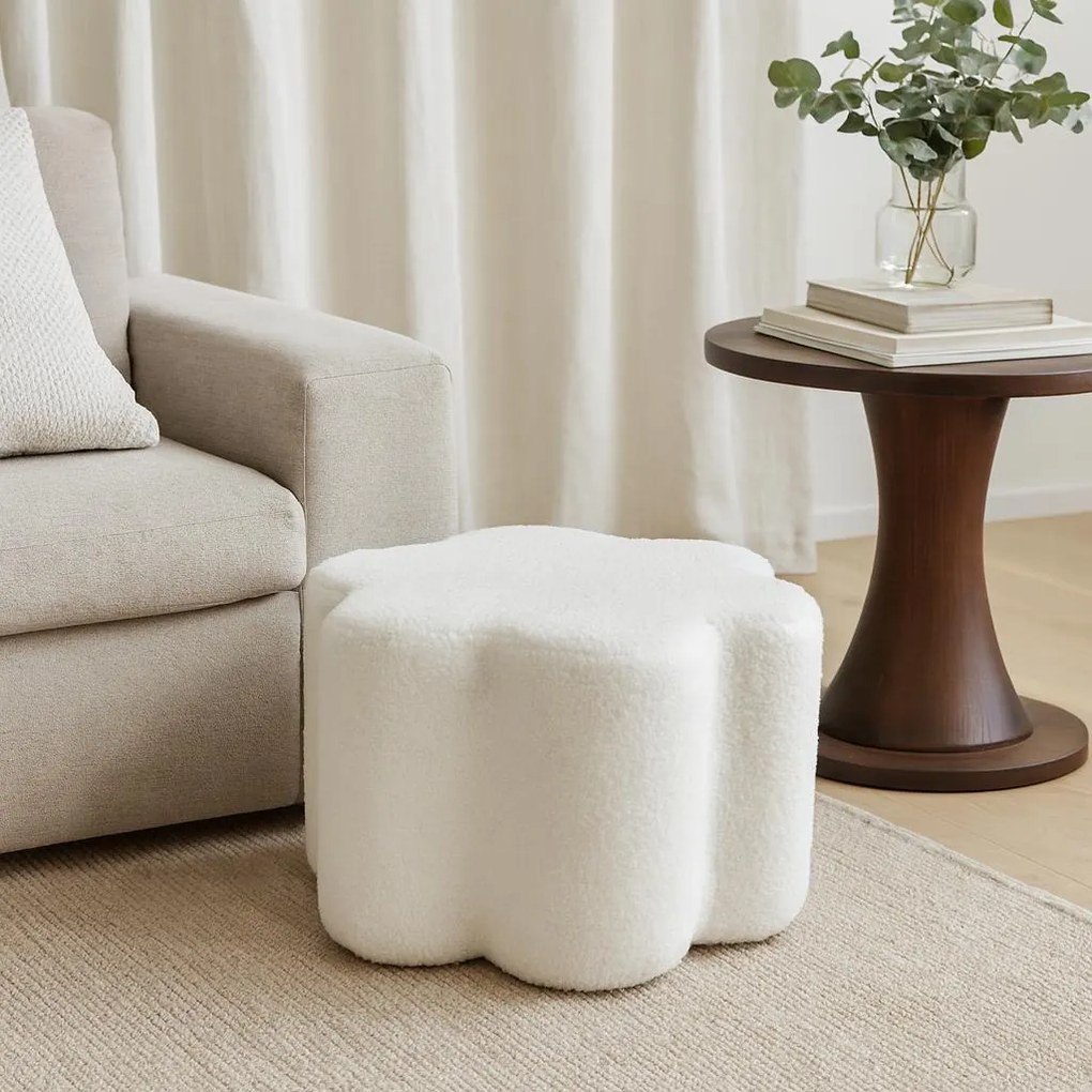 Pufa kwiatek YORE, tapicerka baranek, 34 x 34 x 29 cm