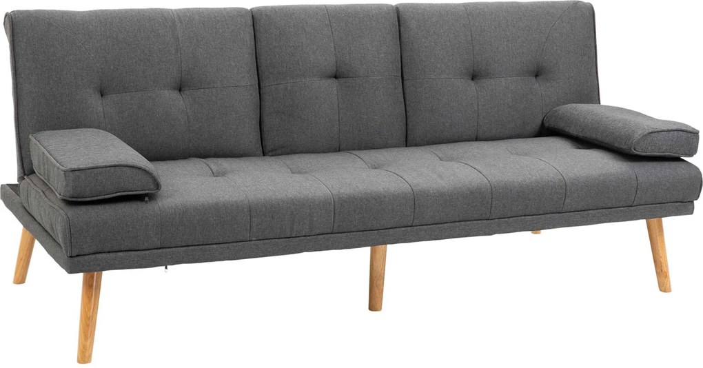 HOMCOM Sofa 3osobowa Rozkładana z Stołem Len Imitacja 181x77x78cm Ciemnoszara | Aosom PL