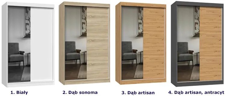 Biała garderoba dwudrzwiowa 120 cm z 1 lustrem L7-B53