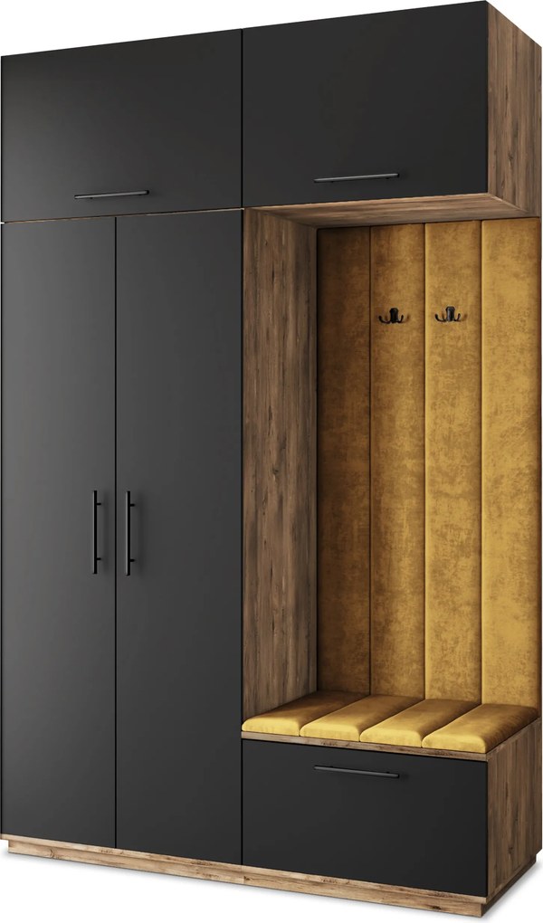 Masseno Garderoba REMA 150/240/60 cm Nowoczesna Szafa do Przedpokoju Dąb lefkas, MONOLITH 48 (Żółty)