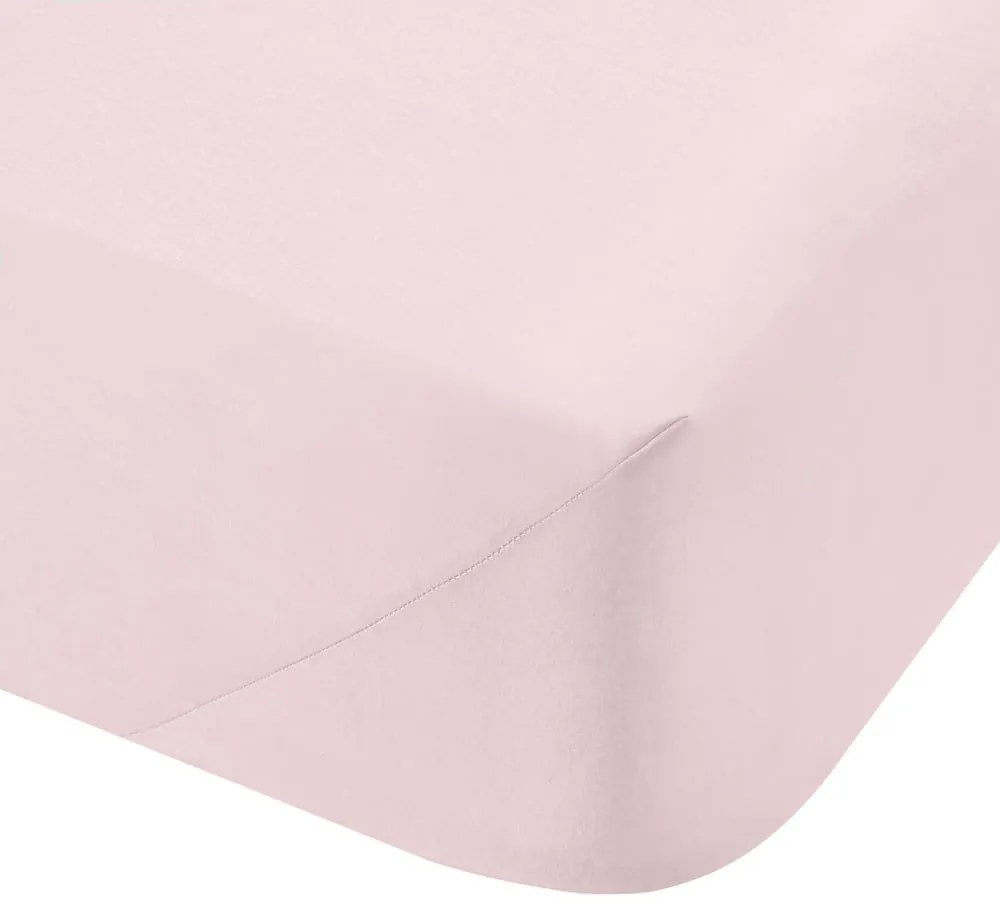 Różowe prześcieradło z perkalu bawełnianego z gumką 135x190 cm Cotton Percale – Bianca