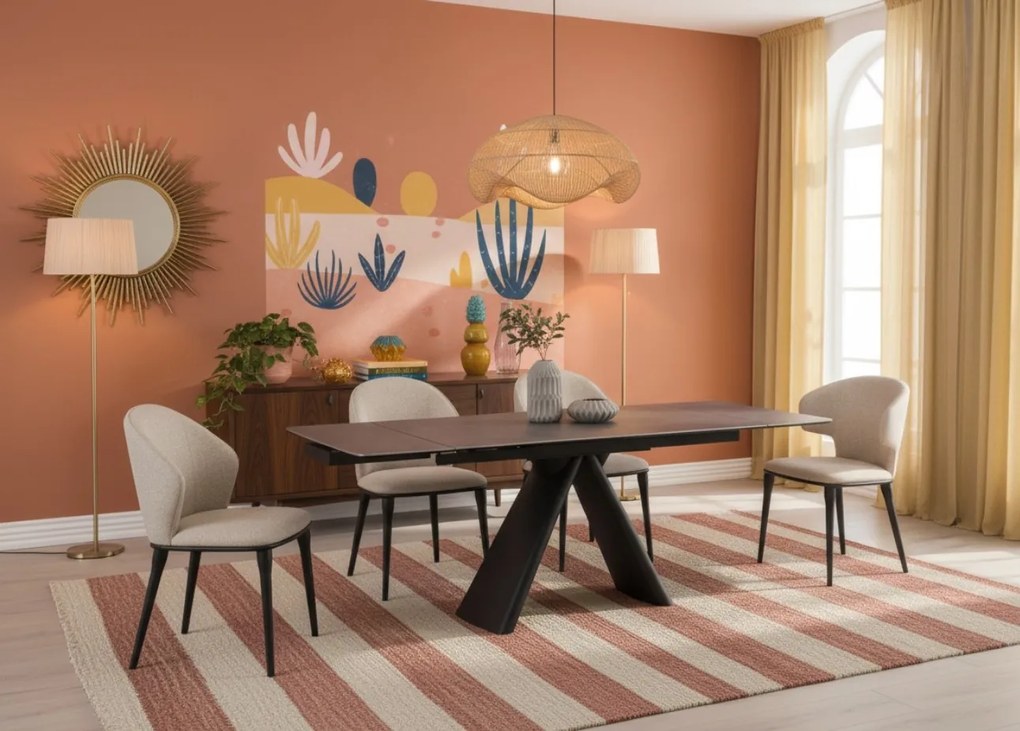 Stylowe krzesło do jadalni Serene, miękka beżowa tkanina, wygoda, solidne wykonanie, idealne do wnętrz z charakterem.