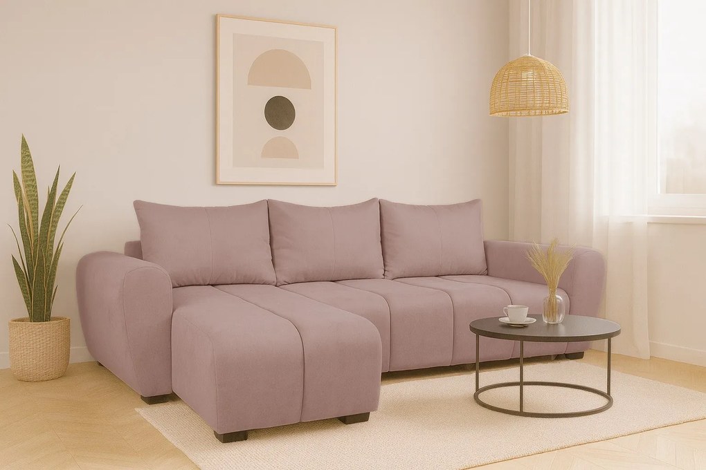 Kompaktowy, rozkładany narożnik Bueno, brudny róż - Soro 61