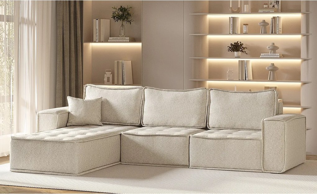 Narożnik w kształcie L Bohoo Maxi, tkanina Raven, Szampański, Lewy