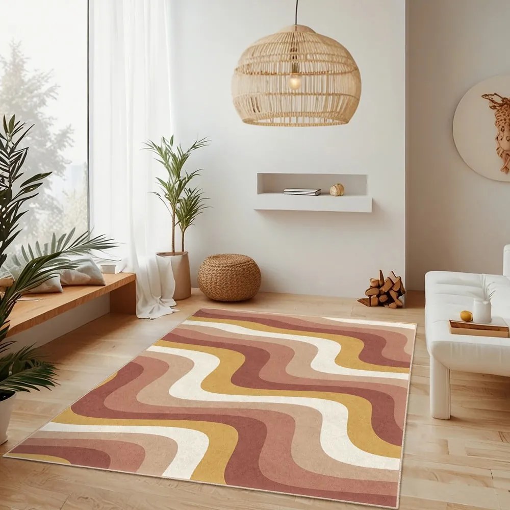 Żółto-szaroróżowy dywan odpowiedni do prania 60x100 cm Creamy Strawberry Swirl – Mila Home