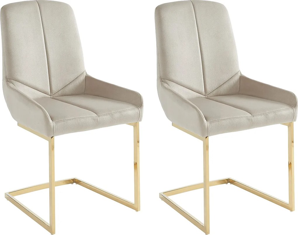 Zestaw 2 krzeseł z weluru i złotego metalu - Beżowy - BERLONA