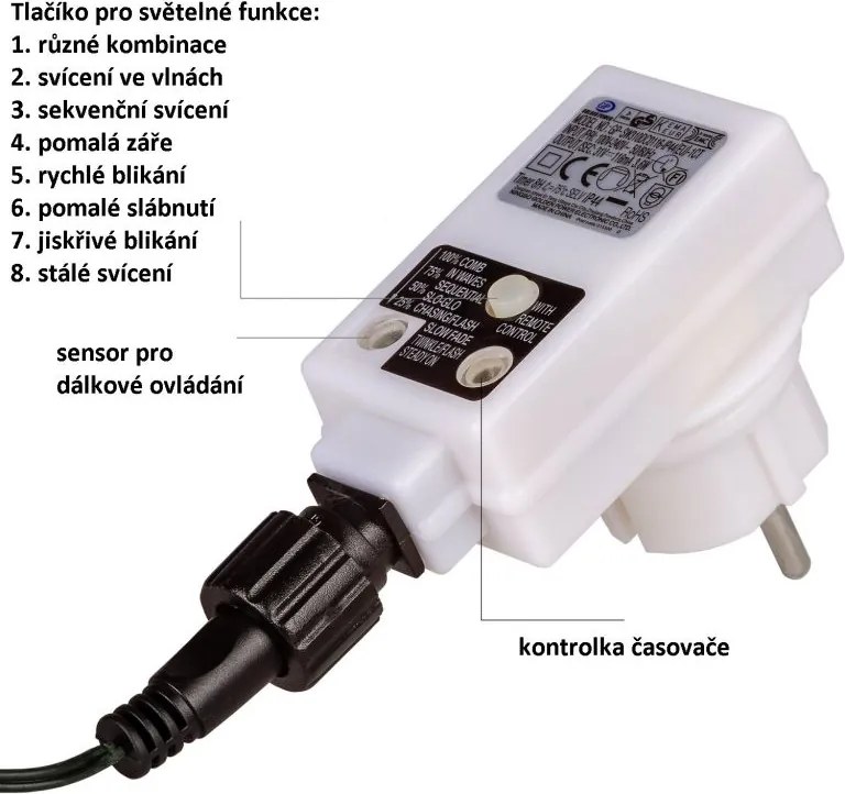 Oświetlenie imprezowe - 20 m, 200 LED, zimna biel + pilot