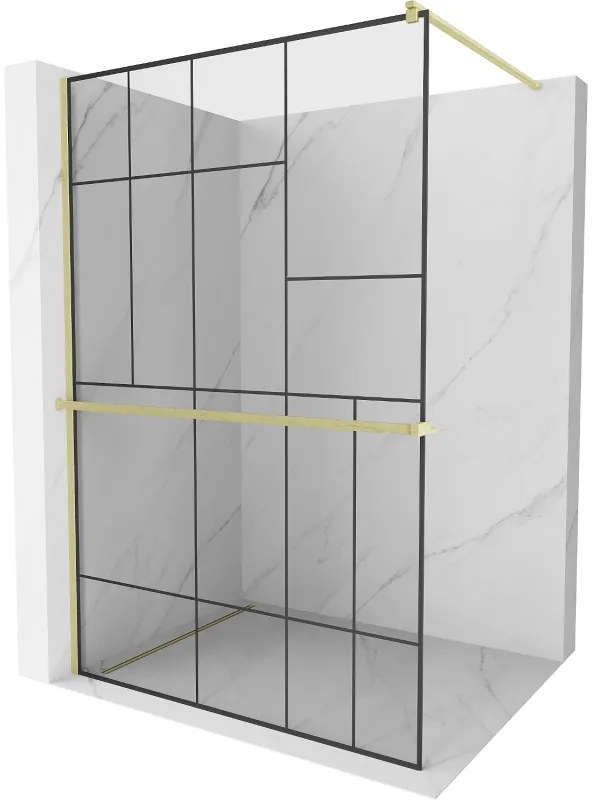 Mexen Kioto+ ścianka prysznicowa z półką Walk-in 70 x 200 cm, czarny wzór, złota szczotkowana - 800-070-121-55-78