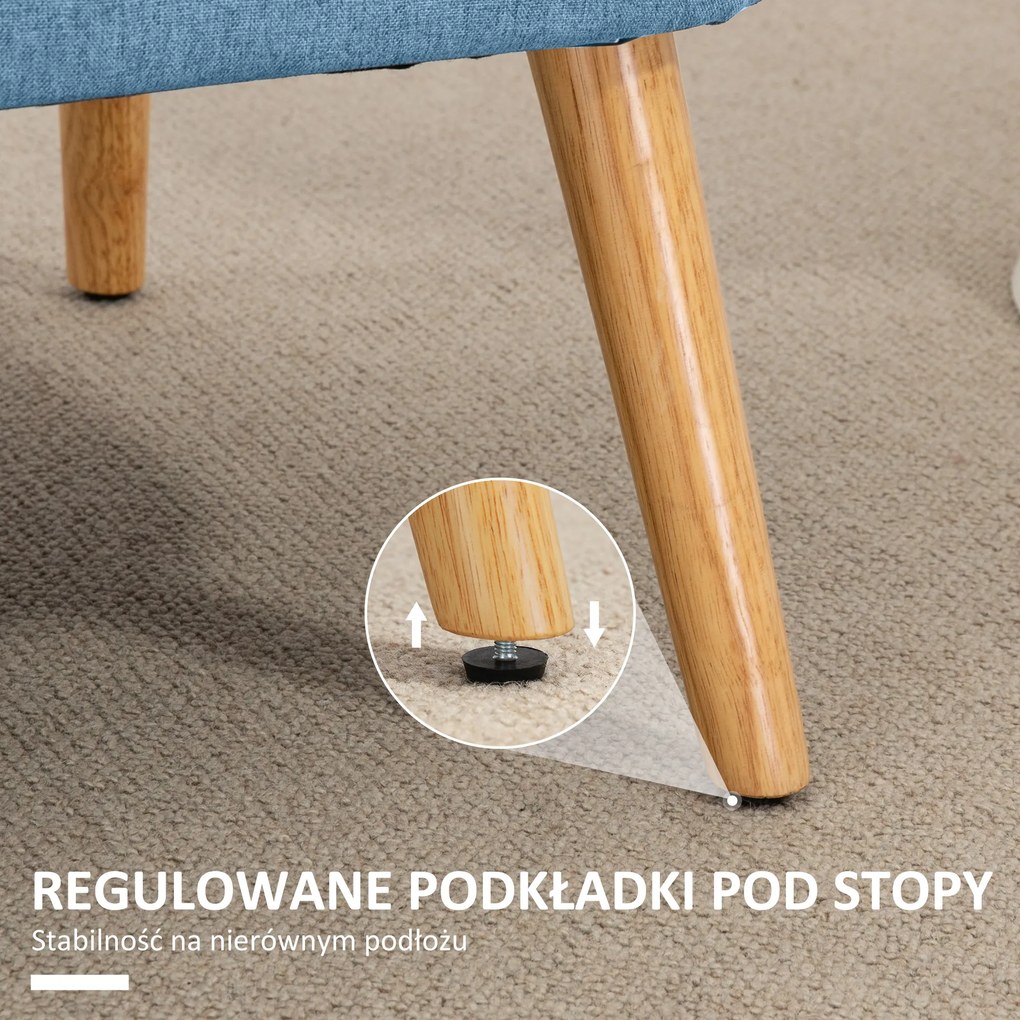 HOMCOM Sofa 2-osobowa, miękka tapicerka, łatwa w pielęgnacji, do 220 kg, 117 x 56,5 x 77 cm, niebieska | Aosom PL
