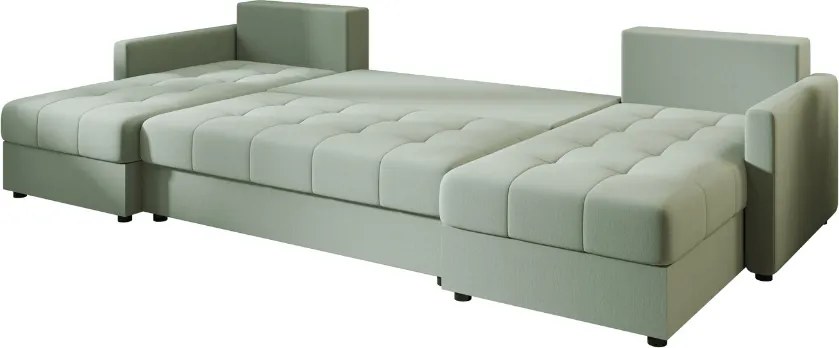 Rozkładana sofa narożna w kształcie U VENORIA 285x146 cm, jasnozielona + 2 poduszki GRATIS