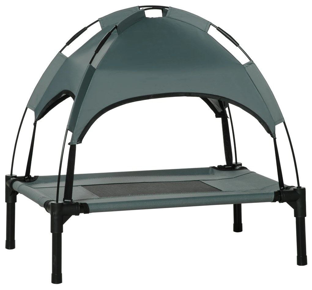 PawHut Podwyższone Łóżko dla Psa z Daszkiem - Komfort i Ochrona przed Słońcem, Oddychające, Szary + Czarny