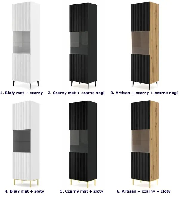 Czarna witryna z lamelowym frontem E1-B46