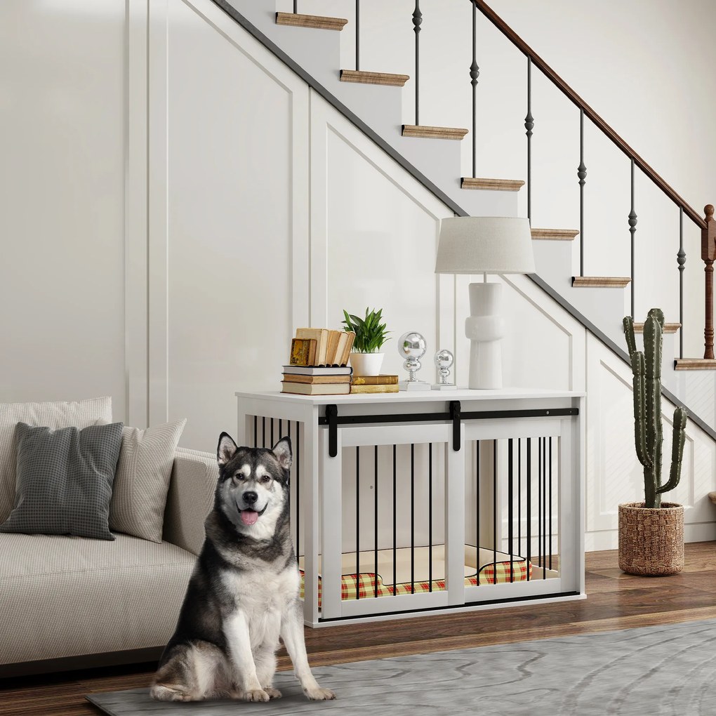 PawHut Boks dla psa z drzwiami przesuwnymi, wentylacją, płyta wiórowa i stal, 98 x 58 x 61 cm, Orzech