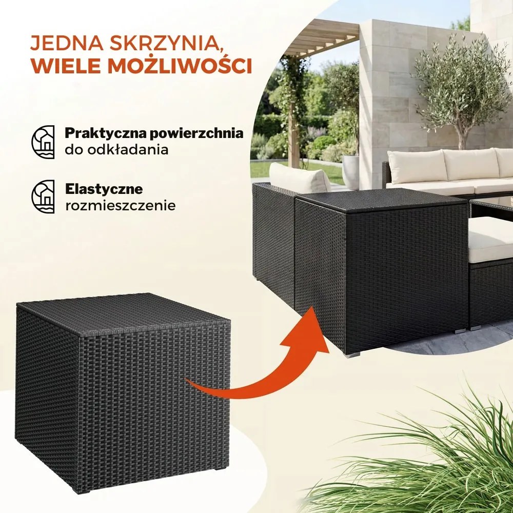 Polirattanowy pojemnik na schowek RICCO, 318L, 75x75x70 cm, czarna Casaria